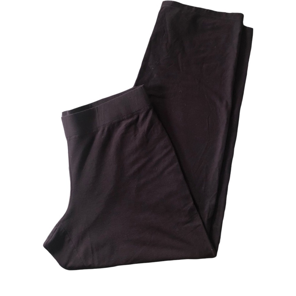 Eileen Fisher Stretch Knit Crepe Straight Leg Casual Pant L Dark Brown Hemmed